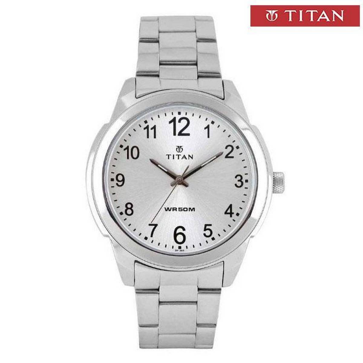 Titan silver hot sale analog watch