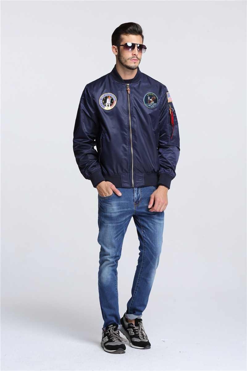【Alien Alien】 Autumn Apollo Thin 100th SPACE SHUTTLE MISSION MA1 Bomber Hiphop US Air Force Pilot Flight Korean College Jacket For Men. 