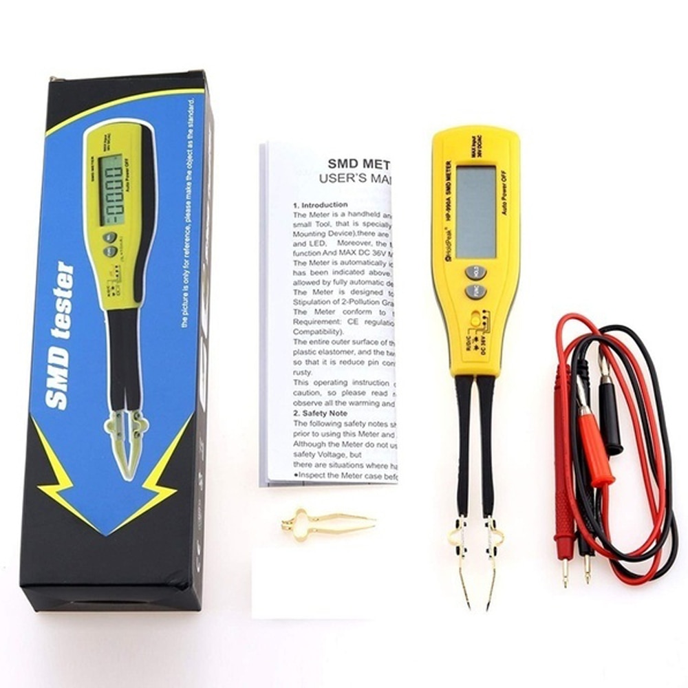 HP-990C Digital Capacitance Meter SMD Tester for Diode Capacitance Resistance Tweezers Meter  Tester with Spare Test Pin. 