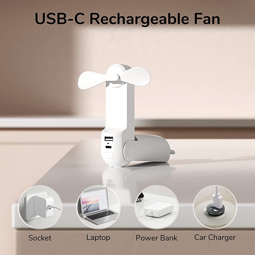 JISULIFE F8X Mini Charging Fan With Torch. 