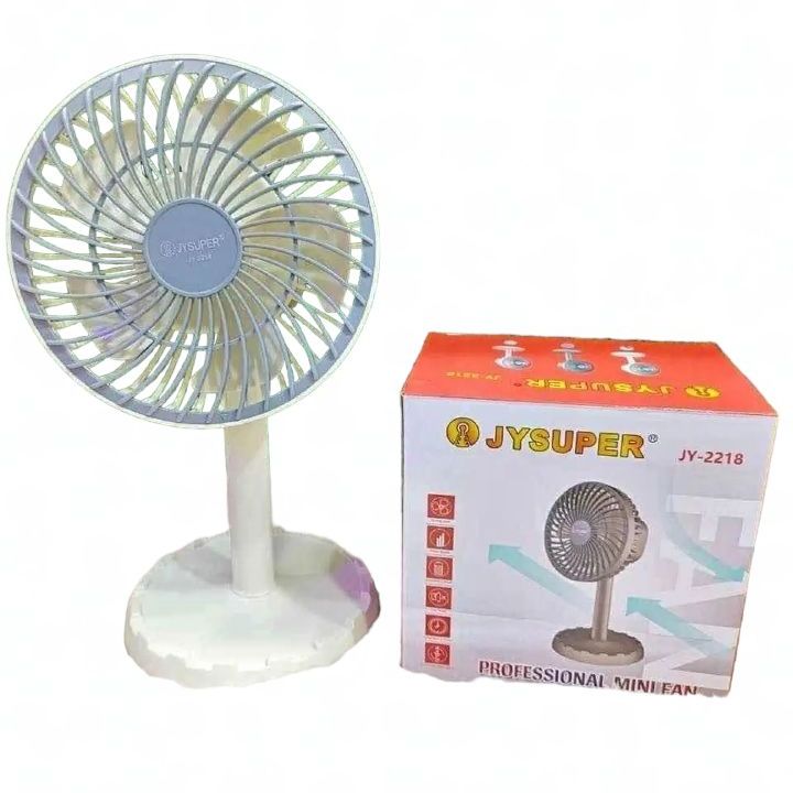 JYSUPER JY-2218 Portable Mini Desk Fan Professional Rechargeable Strong Wind Left to Right Oscillating Angle 45 Degrees AC DC. 