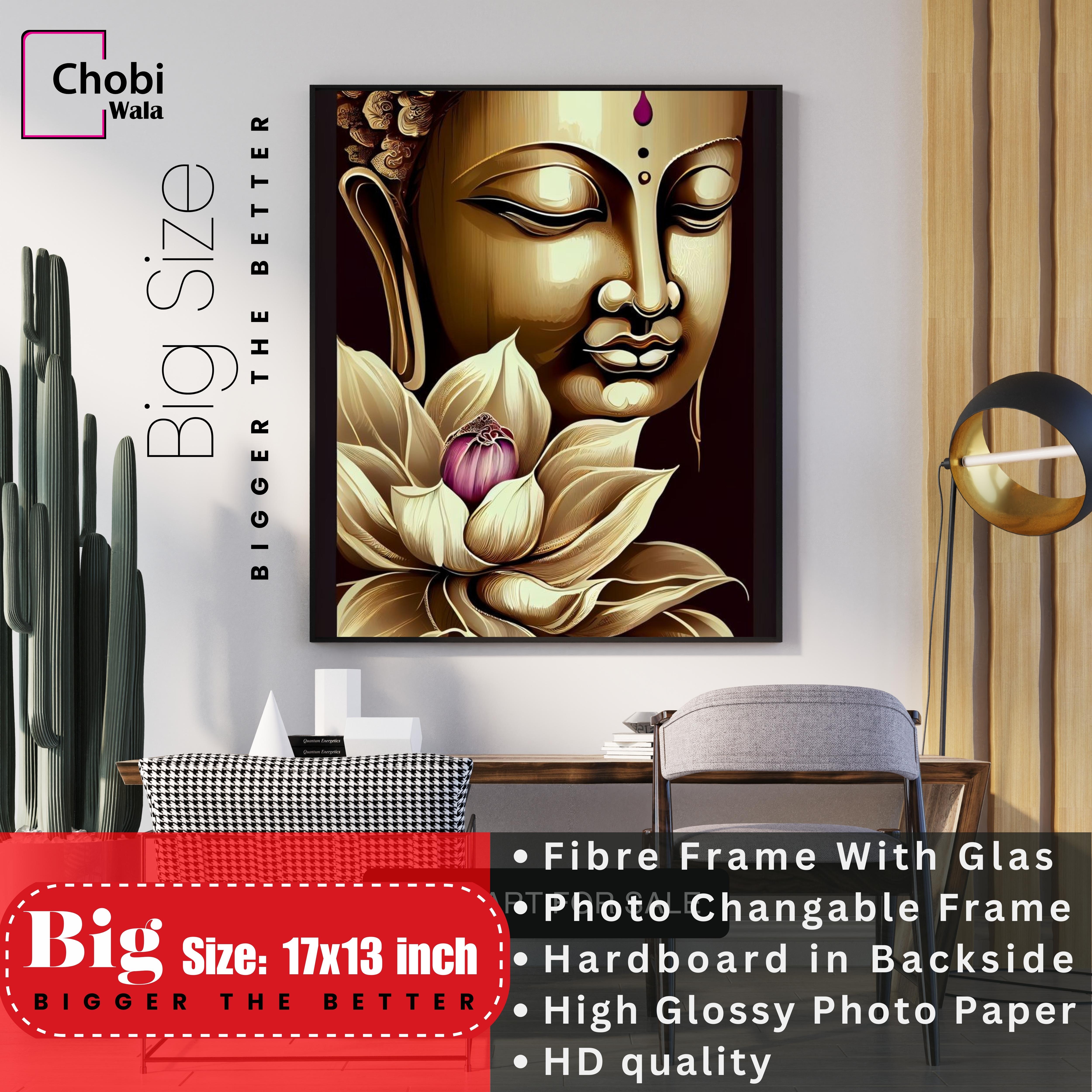 Gautam Buddha Photo and Picture for Home decor | Multicolor Glass Framed Art | 13x17 inch with Glass.. 