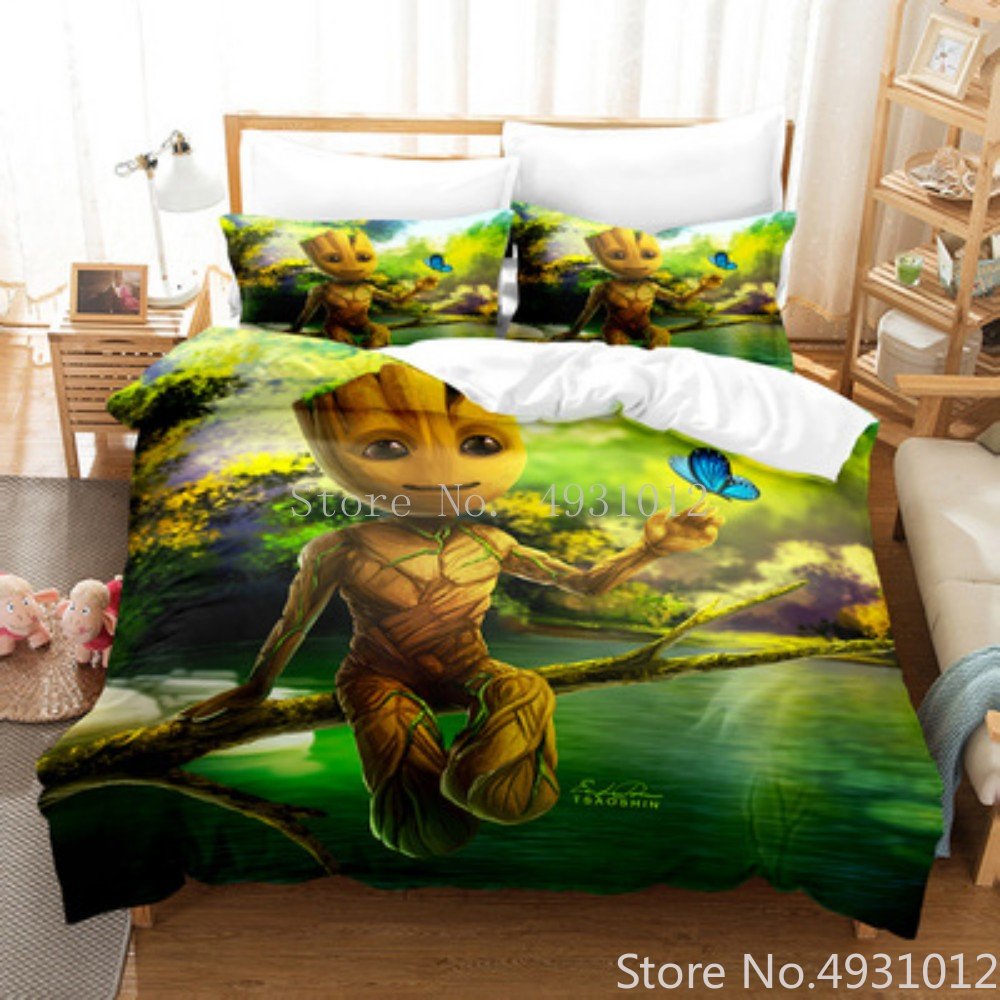 Avengers Hero Series Groot Bedding Set Digital Print 3Pcs Duvet Cover Pillowcase Home Textile Single Double King Bed Size. 