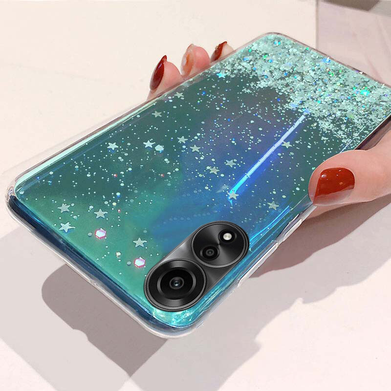 New Phone Case For OPPO Reno 8T Cover Glitter Bling Sequins Starry Sky Transparent Soft Full Stars Moon For OPPO Reno8 T Case