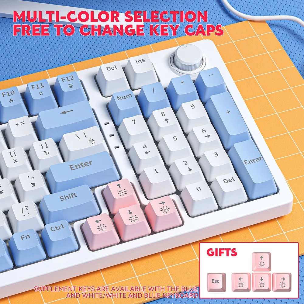 ZA981 Wired Gaming Mechanical Keyboard Russian/English Backlight Gamer Keyboard 98 Keys Knob light control Type-C Hot-swap. 