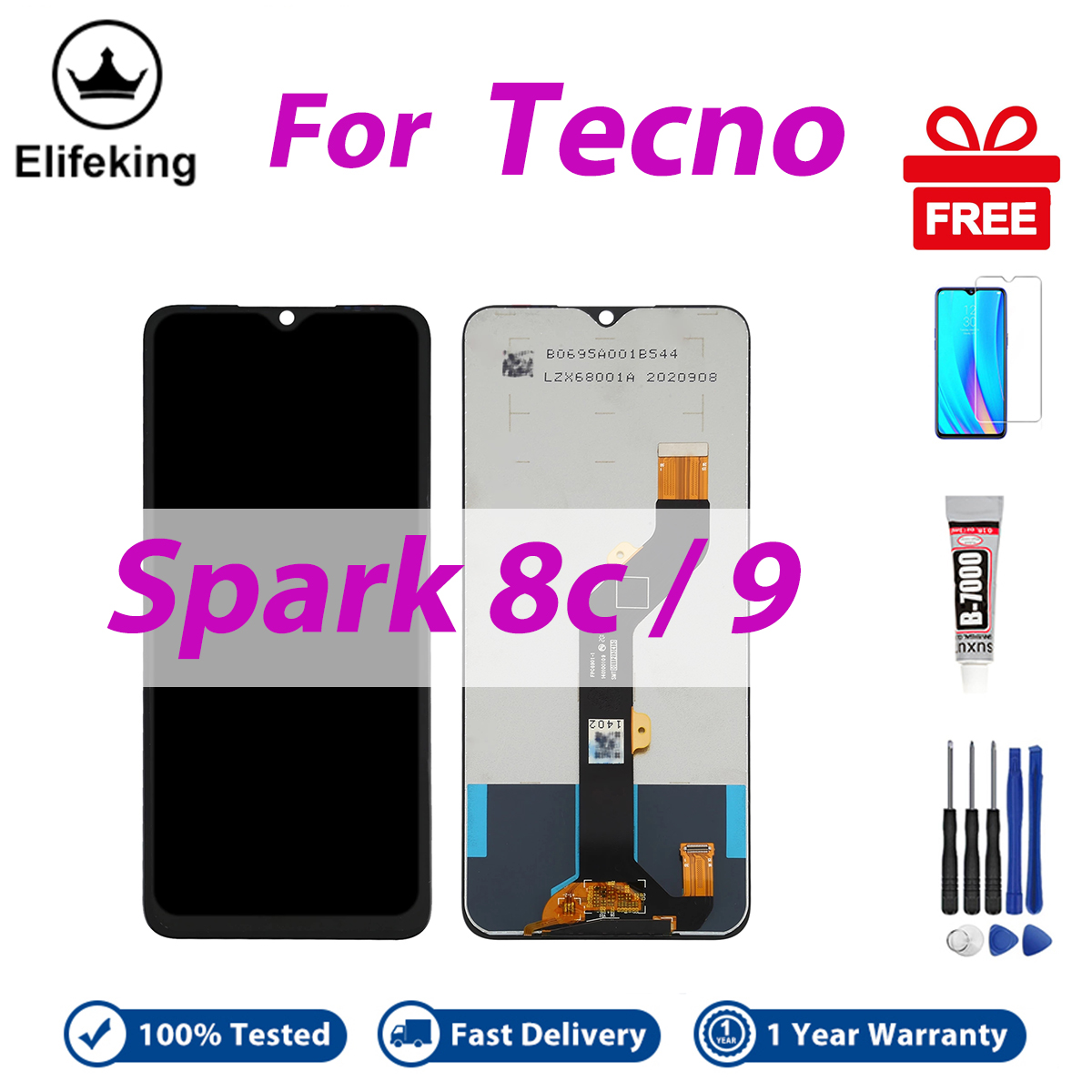 LCD No Frame For Tecno Spark 8c 9 KG5k KG5j KG5n Display Touch Screen Digitizer Assembly Replacement Parts