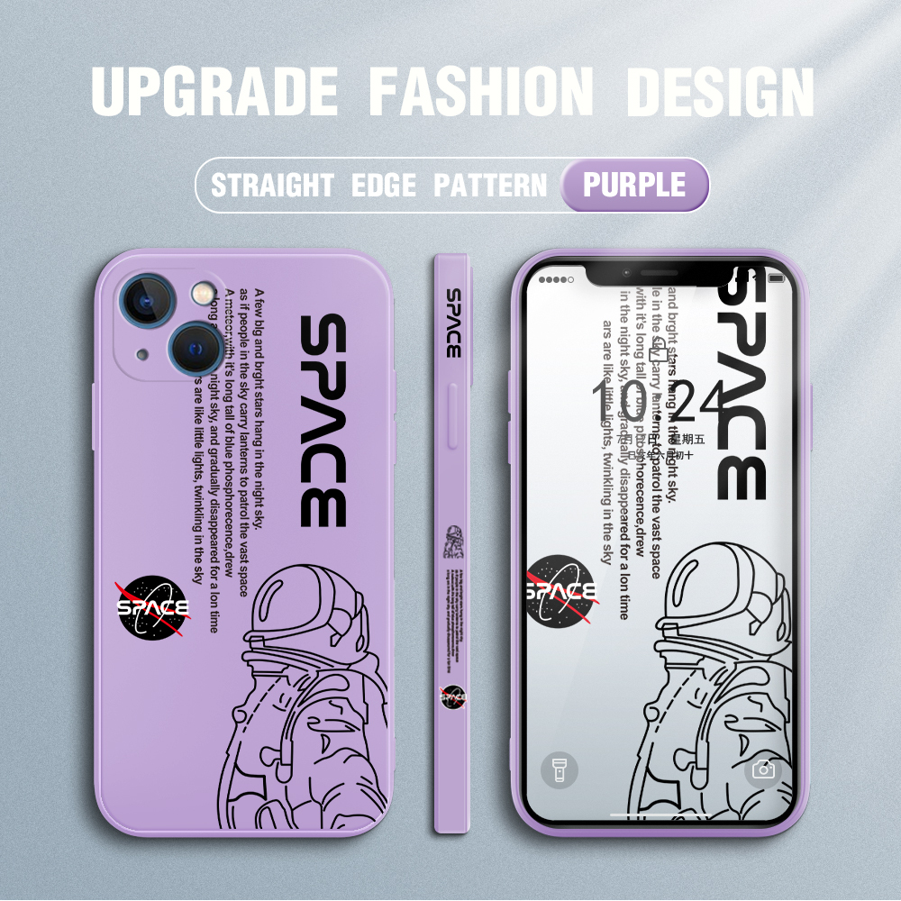 Jizetin for iPhone 13 Mini Case NASA Astronaut Design Side Design Phone Case Square Edge Pattern Liquid Silicone Cases Full Cover Camera Shockproof Protective Case. 