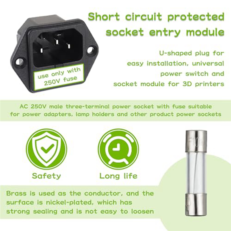 1 Set Black AC 250V 10A 2 in 1 Mount Inlet Module Plug Socket Power ...