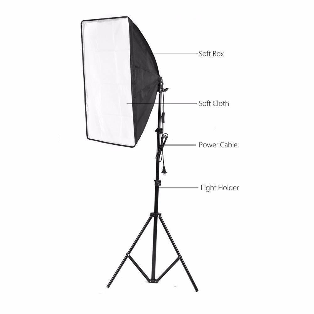 Photo Video Studio Lighting adjustable Kit 4-Socket E27 Lamp Holder Softbox Light Stands with storage bag. 