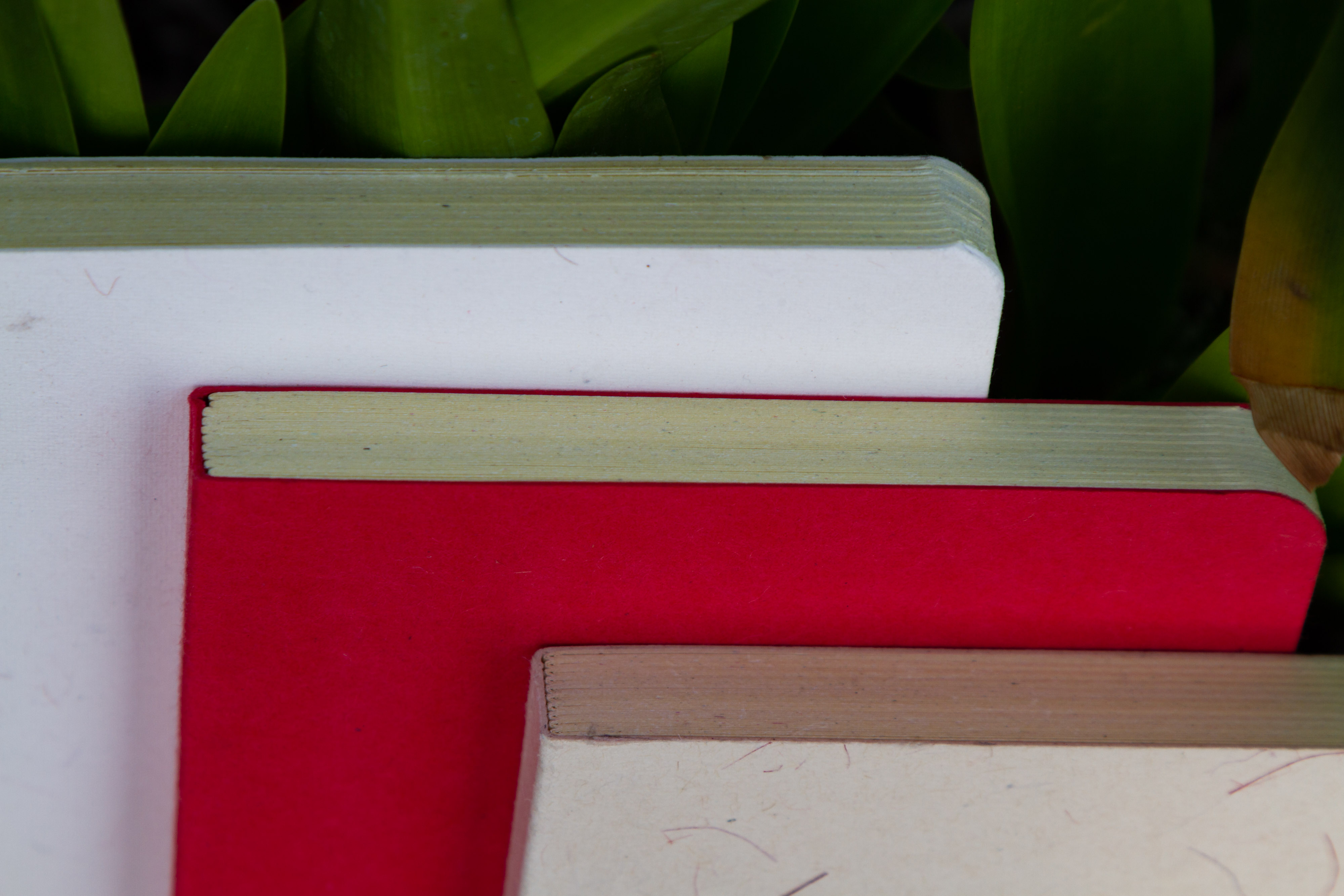 Tent Series Yellowish Page Hand Made Texture Grey, Red & Texture White Cover Notebook 3-Pack. 