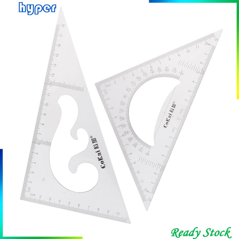 Pack of 2 Triangular Ruler Set, 30/60 and 45/90 Triangles, Set Squares, Geometry Ruler Precise Imperial Graduation Drafting Drawing Measuring Rulers