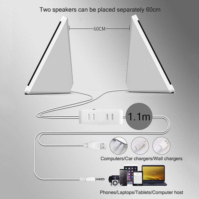 3.5MM Audio Jack Mini Speaker USB Cable 2 PC Elevation Speakers Adjustable Wire Control Multimedia Home Computer Subwoofer. 