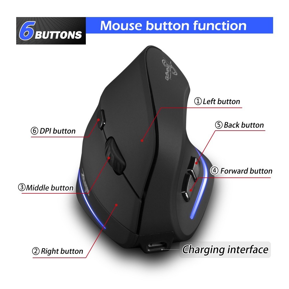 Zelotes F-35 Wireless Vertical Mouse Rechargeable 2400 DPI Optional - 01. 