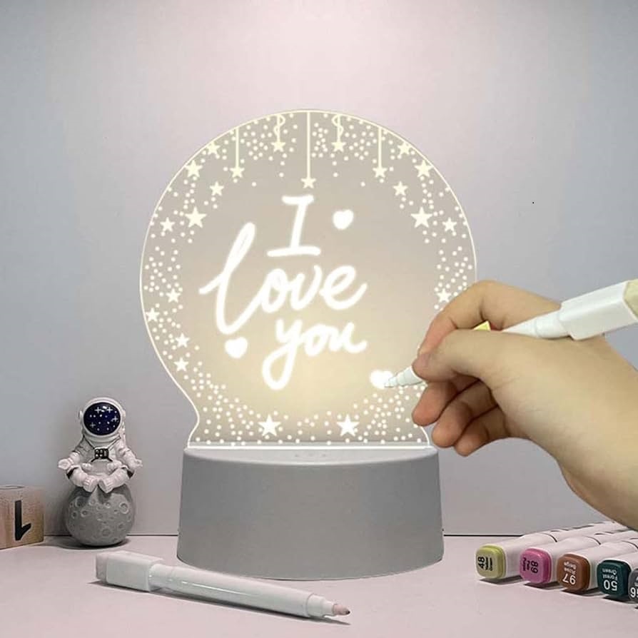 3D Illusion Note Board Creative Led Night Lights USB Power Message Board With Pen Table Lamp. 