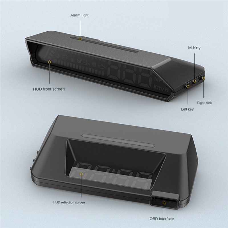 1 Piece S100 Dual Display HUD Head-Up Display OBD Multi-Function Black Vehicle Instrument Transmission Oil Temperature Monitoring. 