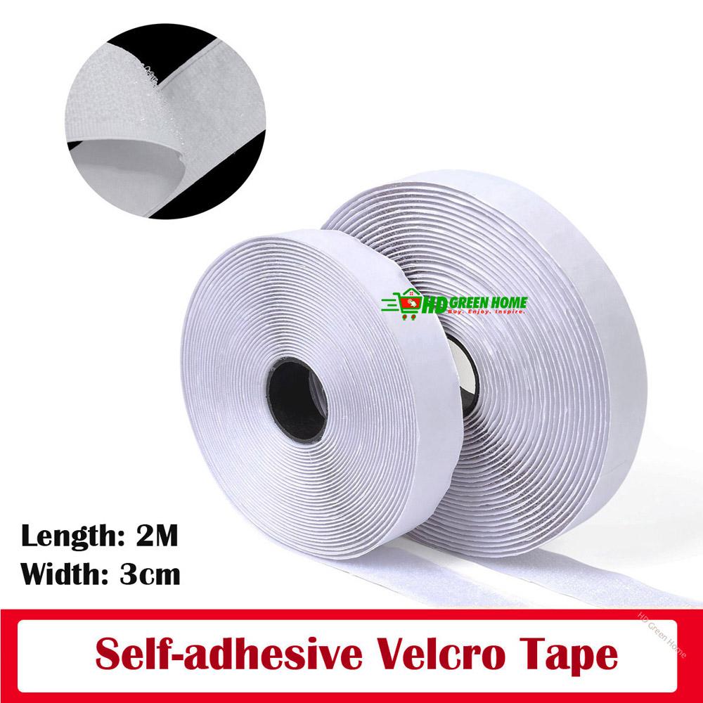2M × 3cm Self Adhesive Hook and Loop Velcro Tape Double Sided Sticky Back Velcro Strip (White)