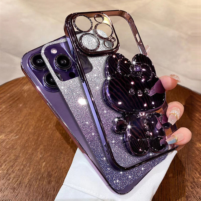 Wousunly Cover Silicone Glitter Con Anello Girevole Per Realme C67 4G - Rosa - 2