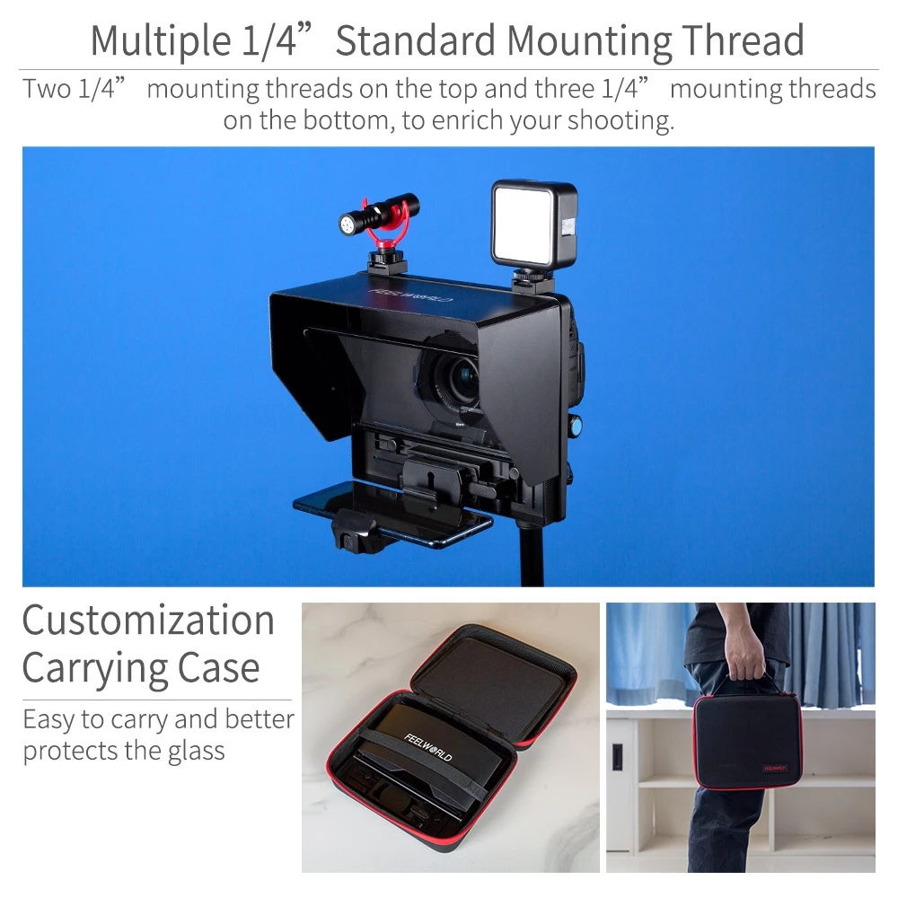 FEELWORLD TP10 Teleprompter for iPad Tablet DSLR Camera Smartphone APP Compatible with iOS/And /Android Case Included. 
