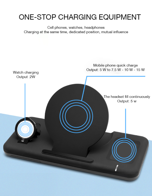 3 in 1 Wireless Charger Station Suitable for Iphone Apple Watch AirPods Wireless Charging Stand Base with QC3.0 Adapter. 