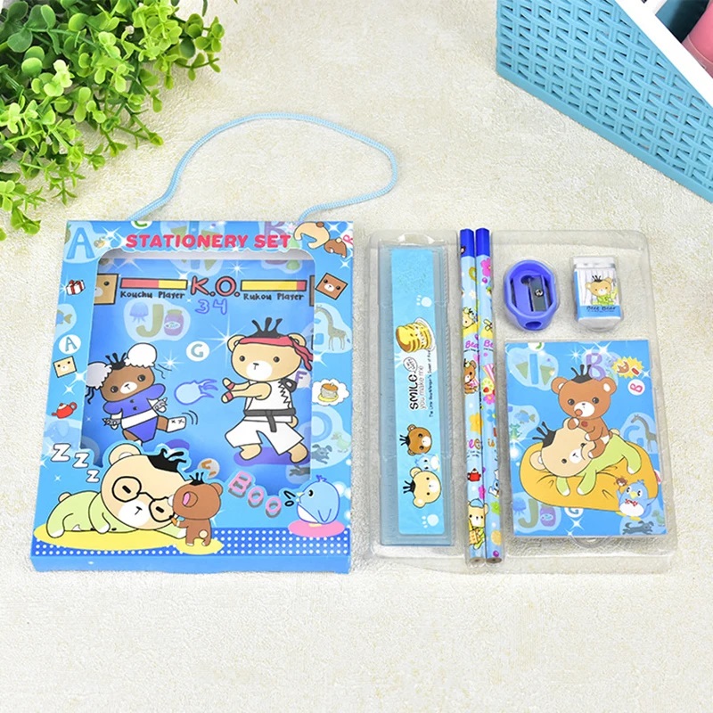 Kawaii Pencil Ruler Earser Sharpener 6 In 1 Stationery Set For Boy Girls Kids Gift
