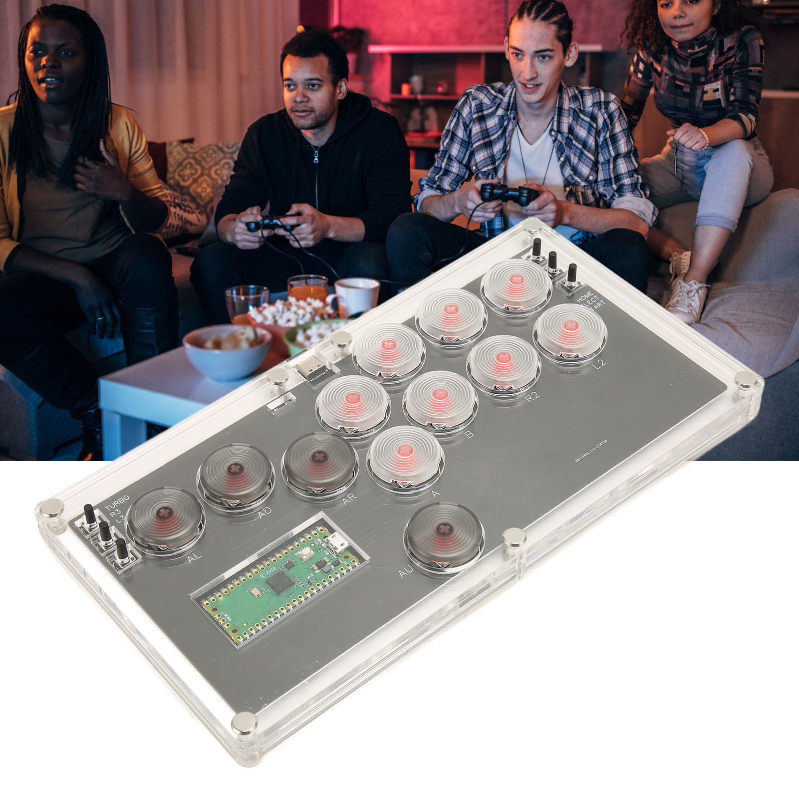 Fighting Stick Controller Mechanical Switch Arcade Fight Stick Controller Hot Swap Low Latency with LED Light for Game Console. 