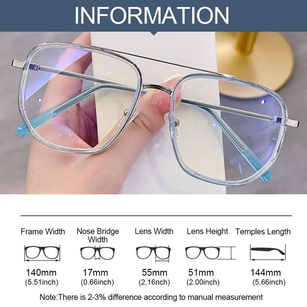 NEW Double Bridge Square Anti-blue Light Glasses Women Men Vintage Transparent Computer Glasses Oversize Frame Eyeglasses 1PC. 