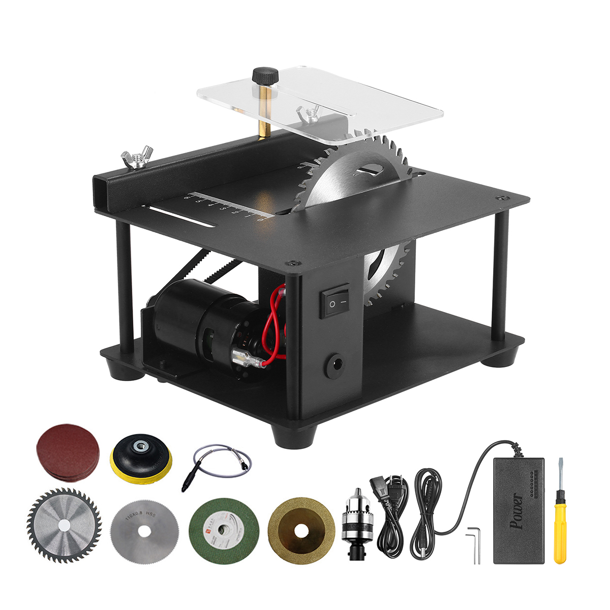 KOGEEK Multi-Functional Table Saw Mini Desktop Saw Cutter Electric Cutting Machine with Saw Blade Grinding Wheel Adjustable-Speed 35MM Cutting Depth for Wood Plastic Acrylic Cutting EU