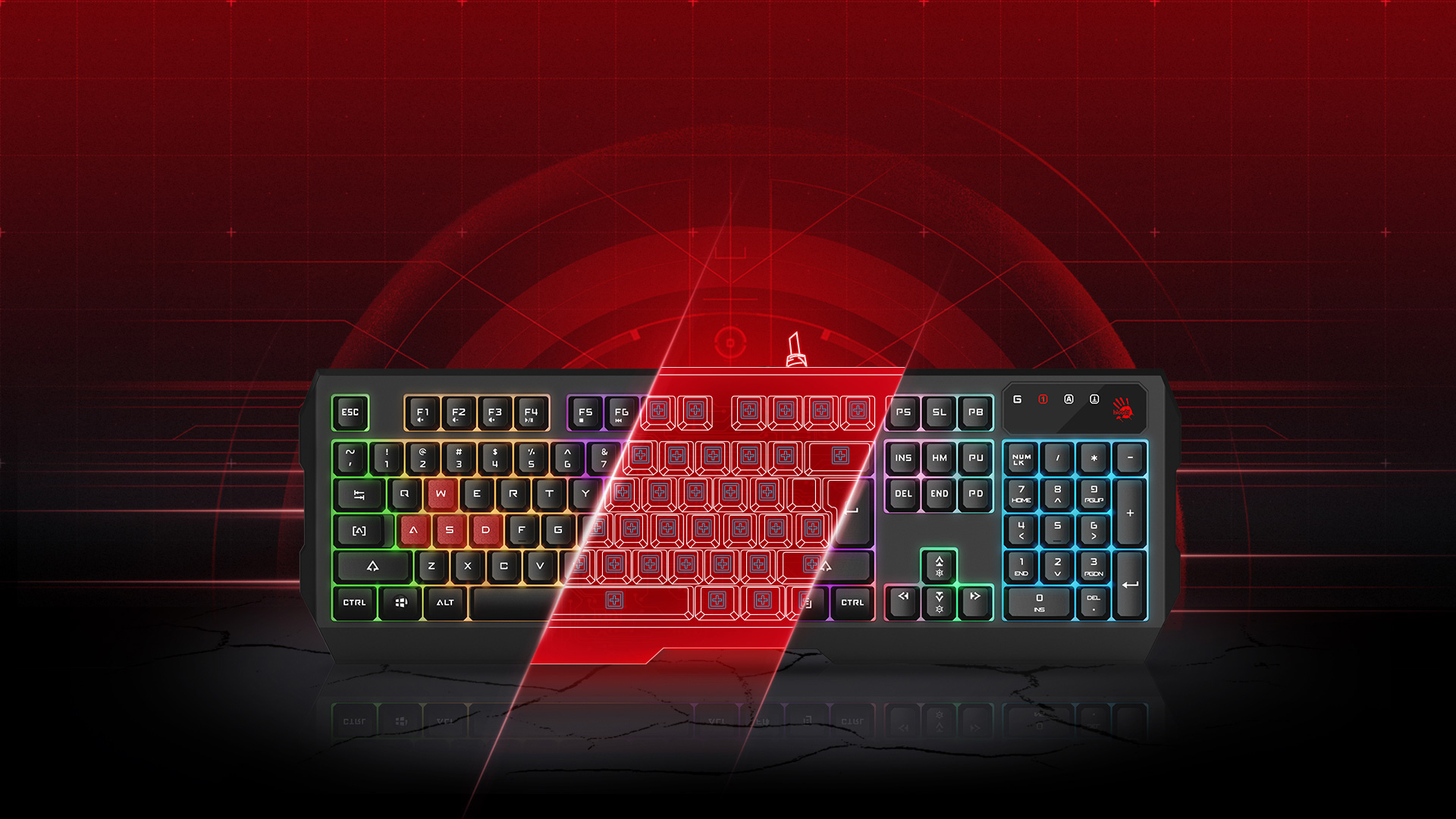 A4TECH Bloody B135N Backlit Wired Black GRADE NEON Effects Illuminate RGB Gaming Keyboard. 