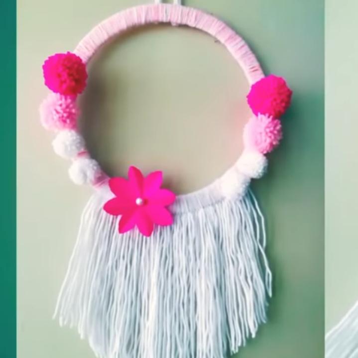 Dry Wall Hanging Woollen Craft And Paper Flower Dry Wall Hanging Woollen Craft And Paper Flower