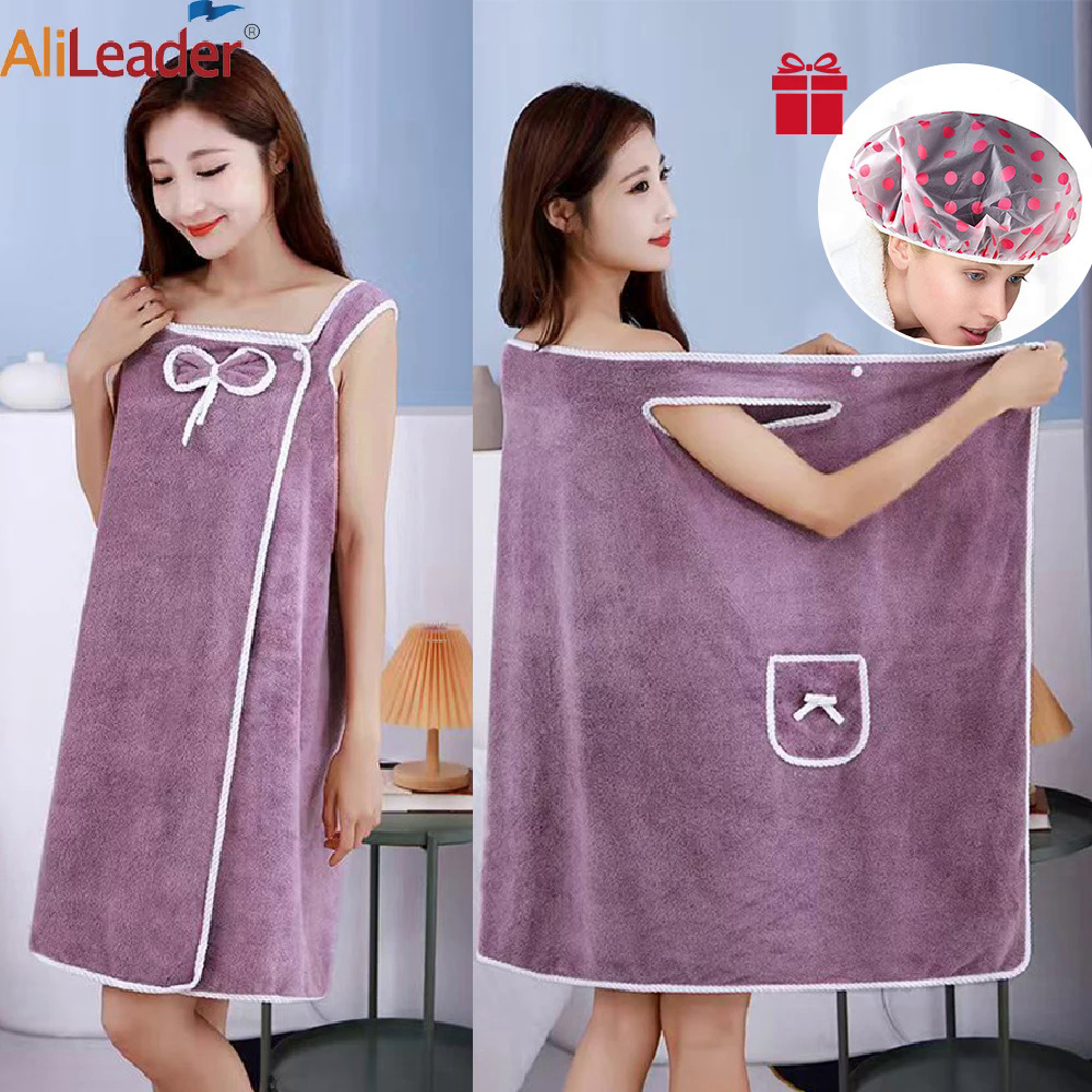 Women's Bath/Shower Wrap Towel Dress with Straps Lightweight Knee Length Body Wraps Spa Bath Towel Wrap For Ladies