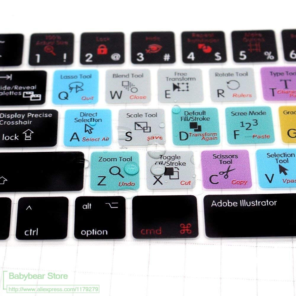 【happy one】Adobe Illustrator AI Hotkey Shortcut Silicone Keyboard Cover Keypad SKin for Macbook Pro 13" 15" est Touch. 