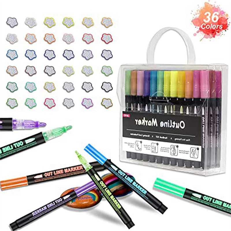 24 Colors Outline Metallic Markers, Acrylic Paint Marker. 