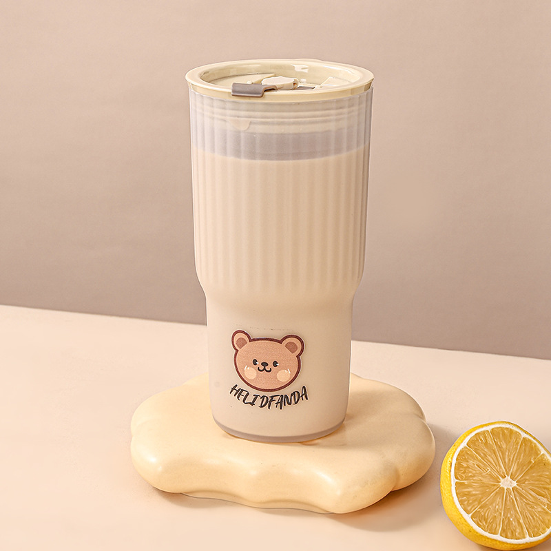 Transparent Plastic Tumbler With Straw Portable Cute Coffee Cup Large