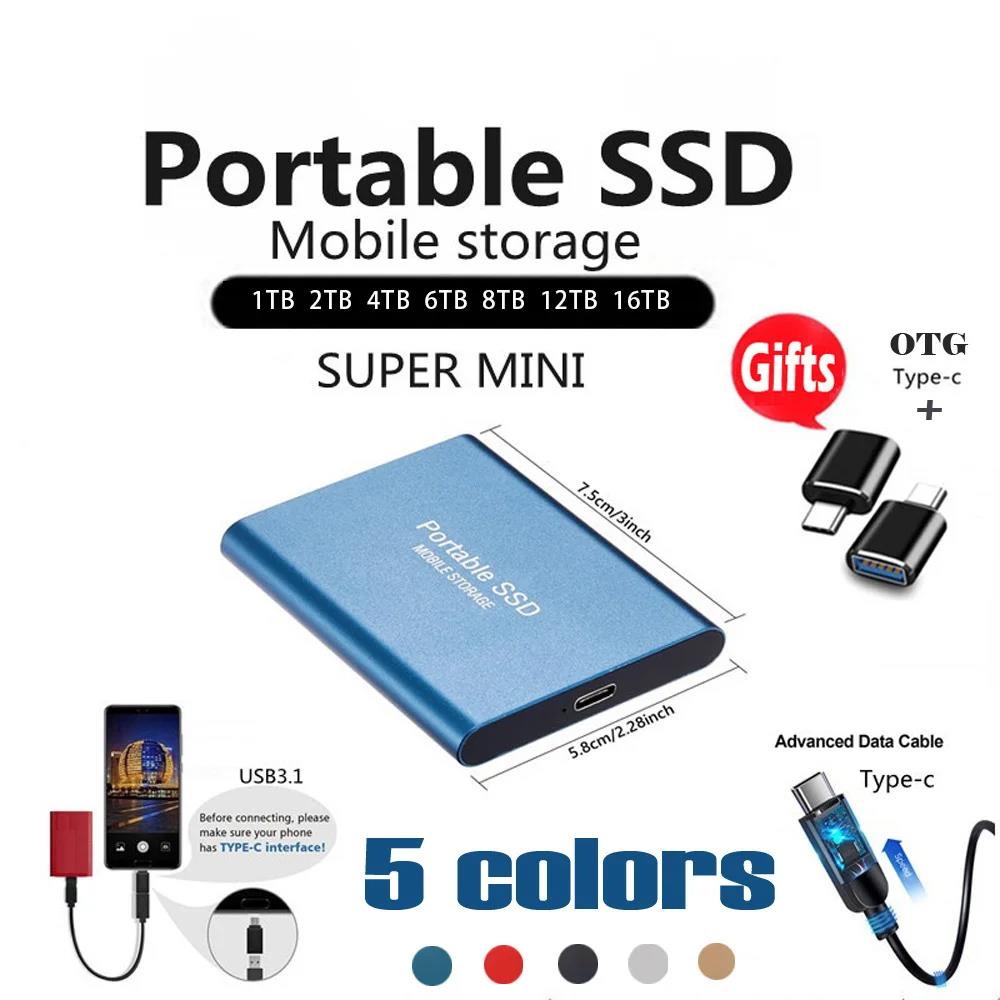 Portable SSD 1TB/2TB External Solid State Drive USB 3.0/Type-C Hard Disk High-Speed Storage Device For Laptops/Desktop/Mac/Phone. 