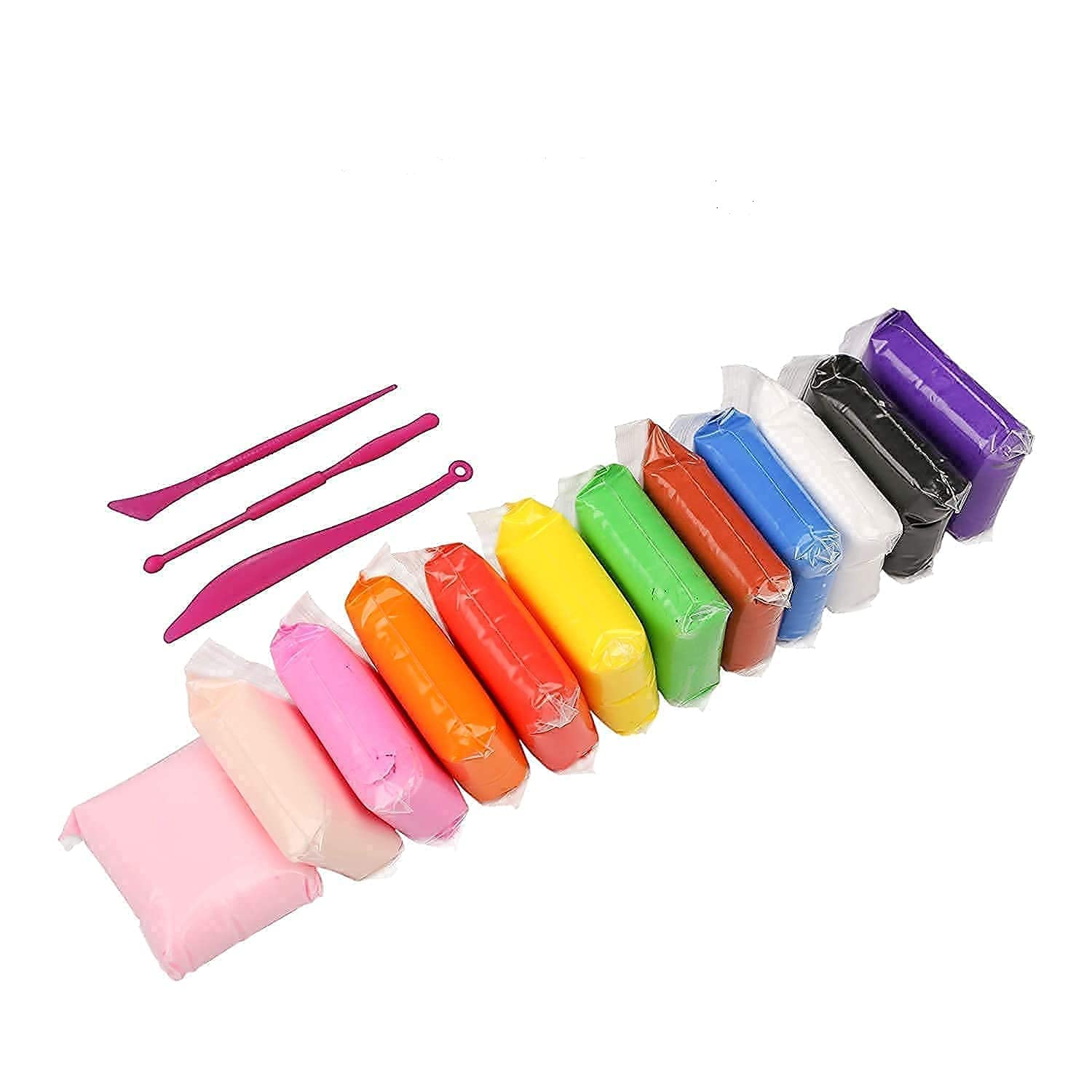 12 Colors Soft Super Light Clay Ultra Light Creative Art and Craft Air Dry Super Clay with Craving Molding Tools. 