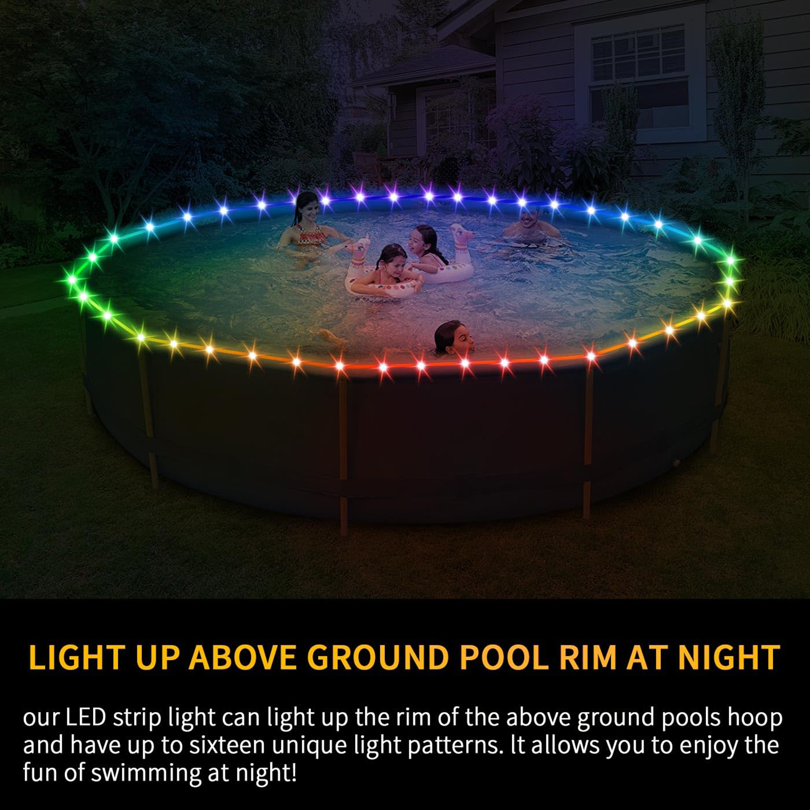 Battery Operated Pool Light Colorful Remote Control Pool Led Strip Light Waterproof Above Ground 16 Colors Available less Than Led Pool Light. 