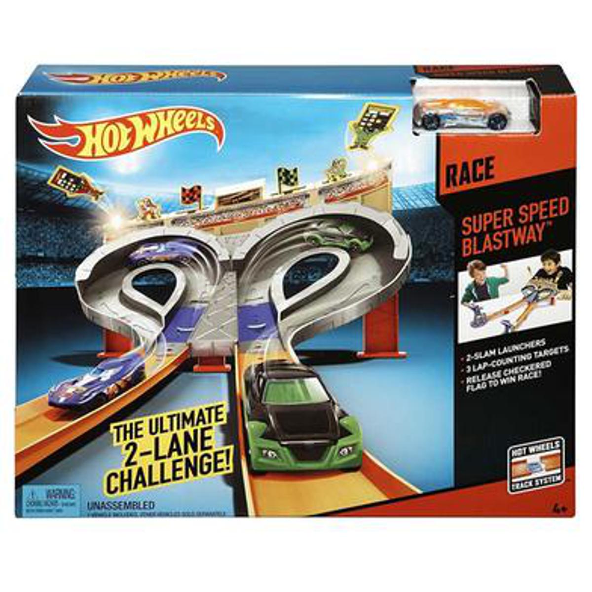 Hot Wheels Super Speed Blastway Track Set with 1 Car  Dual-Track Racing Connect to Other Sets for Kids -CDL49. 
