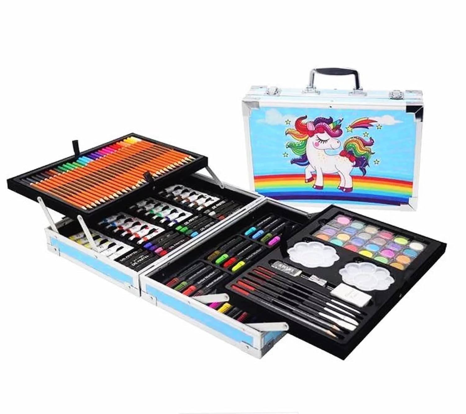 Conjoin Unicorn Colour Suitcase Set Deluxe Art Set Box with Crayons, Oil Pastels,Colored Pencil with 145 Pcs Art Coloring Kit for Professional Drawing.. 
