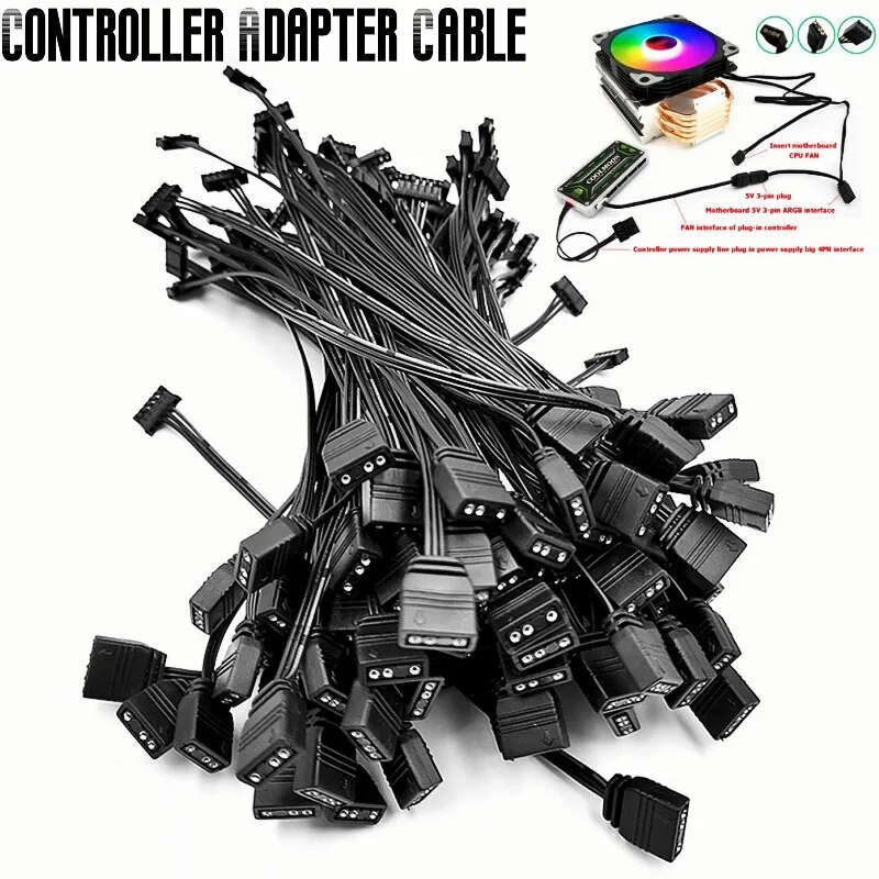 COOLMOON 4Pin/6Pin to 5V ARGB 3Pin Fan Controller Adapter Cable Cord Office Caring Computer Supplies For Coolmoon Cool Moon Fans