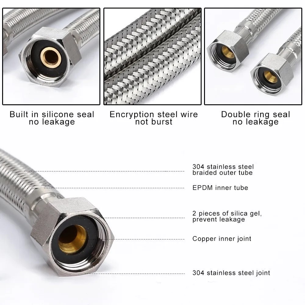 Geyser Pipe, Hose pipe  QuickFlex Water Heater Connector, Water Heater Connector, Push-To-Connect, Copper, PEX, CPVC Corrugated SS Hose,24/36-inch, 304 Grade Stainless Steel Connection Pipe, (2 Pec. Set). 