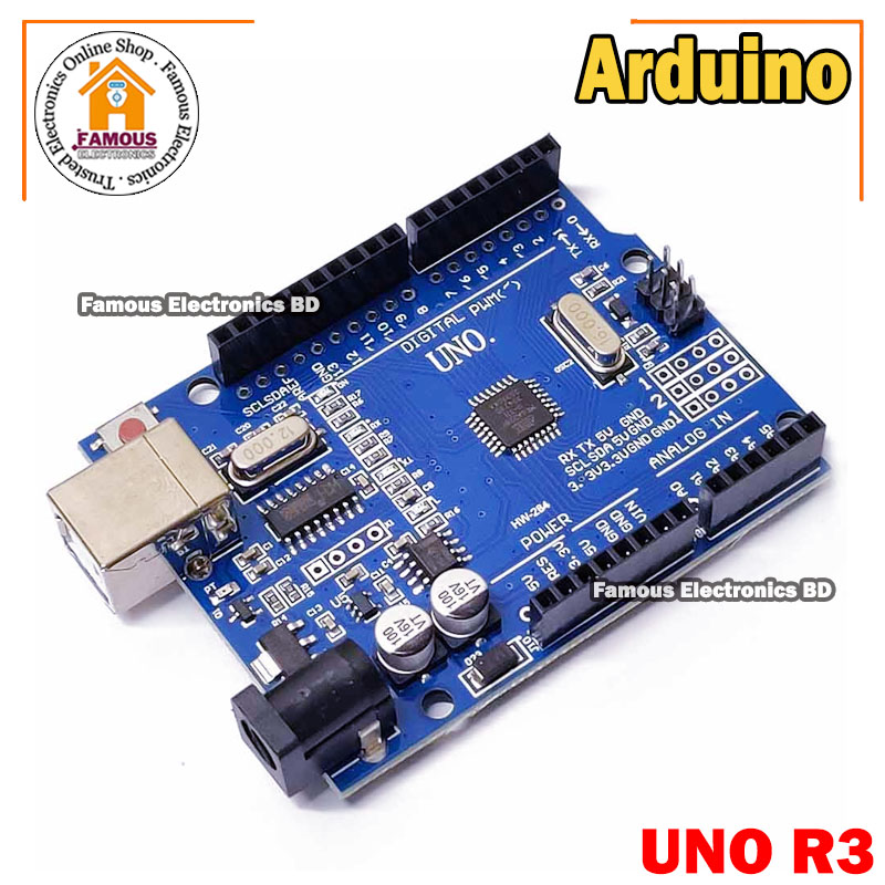 Arduino UNO R3 ATMEGA328P Chip CH340G Development Board with Data Cable and Headers. 