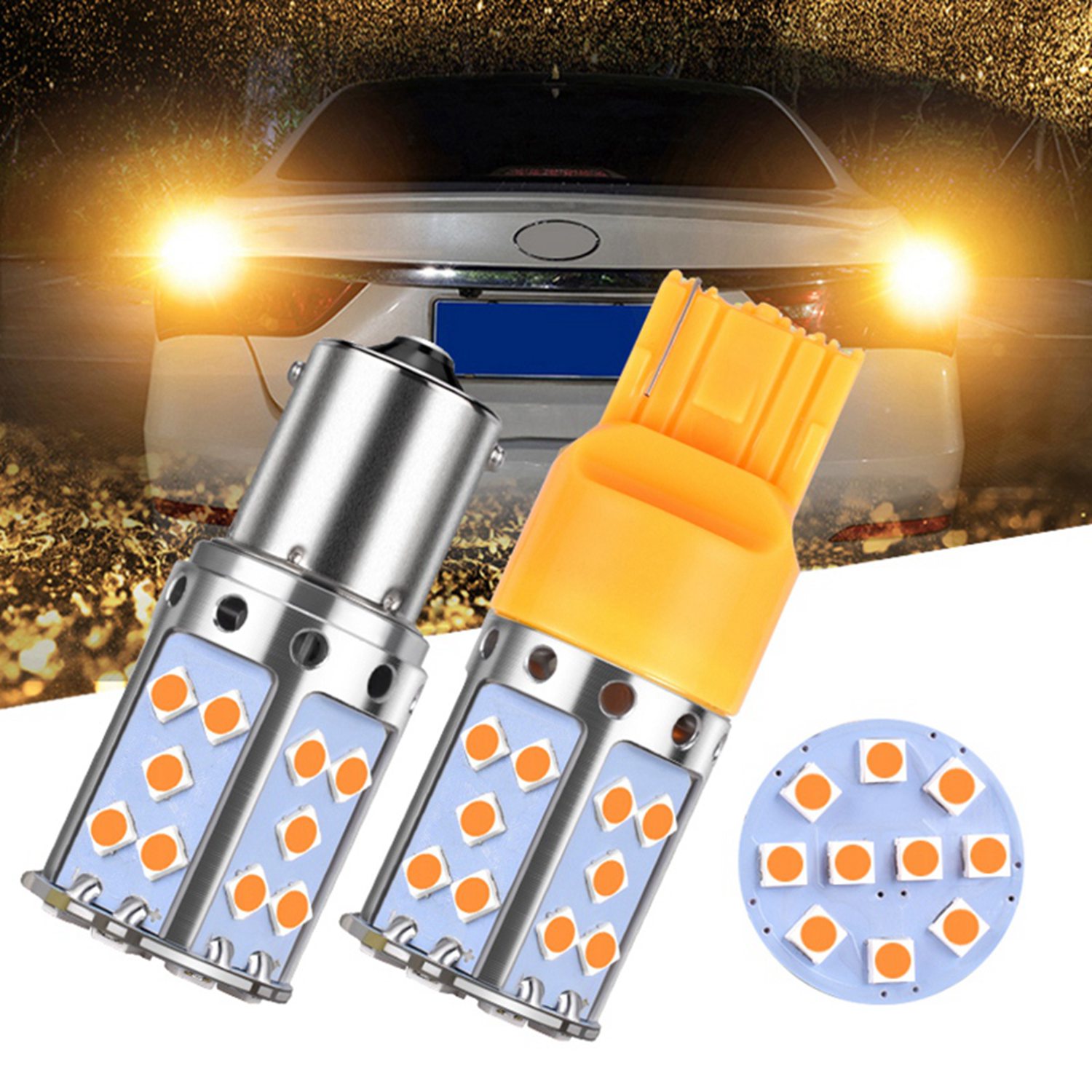 2 Pcs Led Bulb 3030 35Smd Canbus Led Lamp for Car Turn Signal Lights Amber Lighting-T20 7440 & 1156 P21W. 