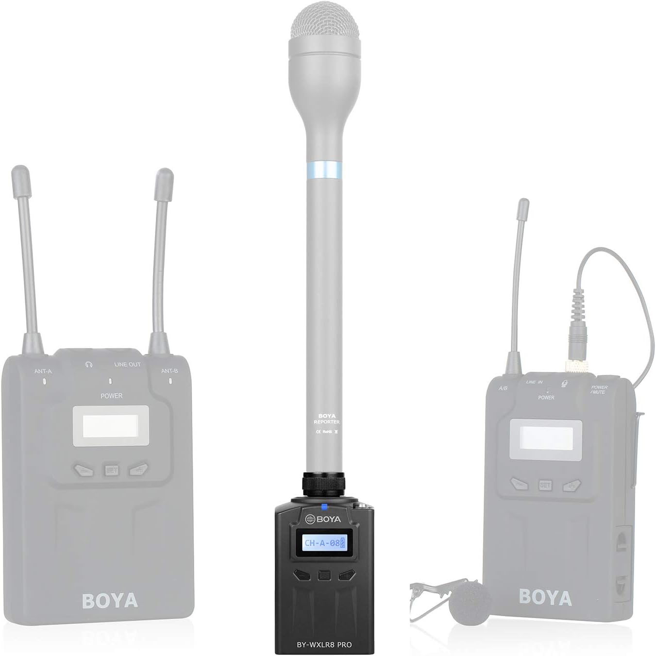 BOYA by-WXLR8 Pro Plug-on XLR Audio Transmitter with LCD Display for by-WM8 Pro Wireless Lavalier Microphone System and 3 Pin XLR Microphone Interview Vlog. 