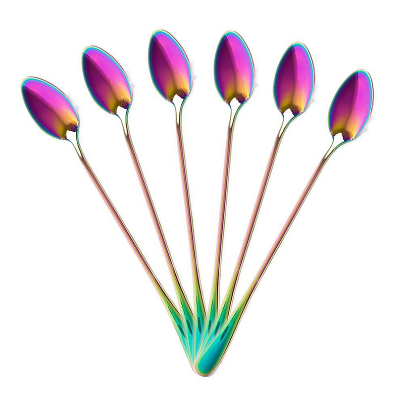 Coffee Teaspoons, Set of 18 Rainbow Color Coffee Spoon Long-Handle Ice Cream Desert Cocktail Stir Spoons Mixing Spoon