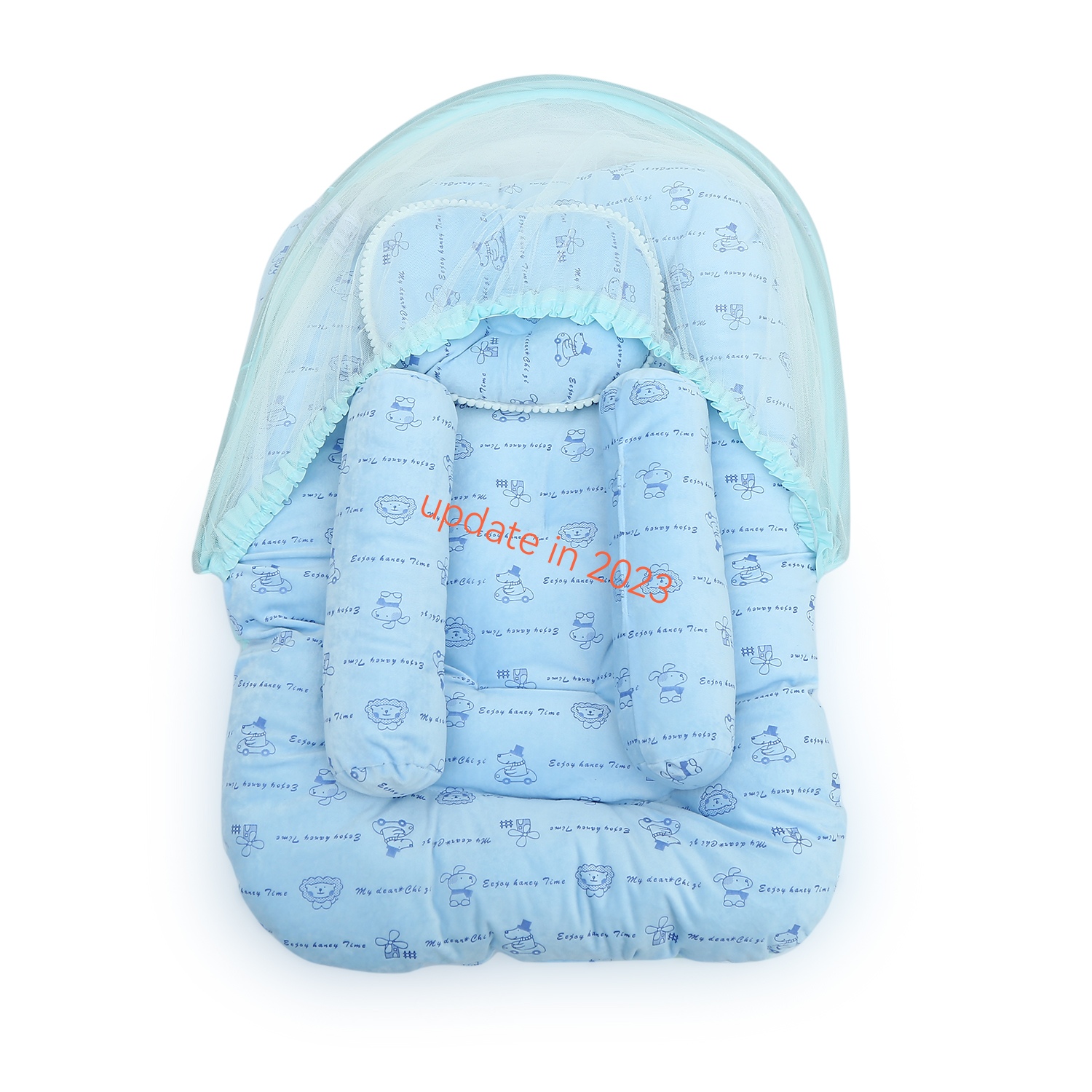 newborn baby velvet bedding set with mosquito net.