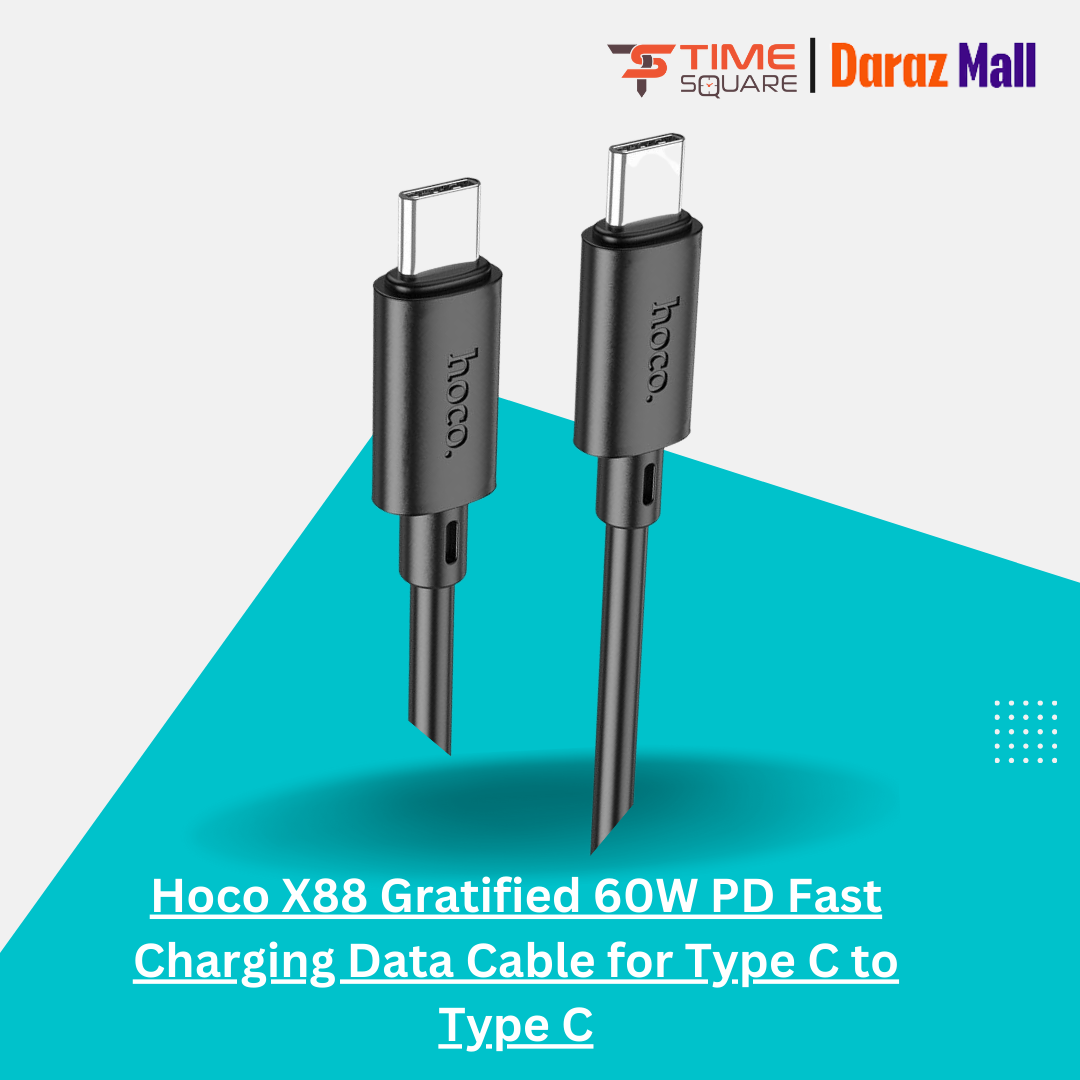 Hoco X88 Gratified 60W PD Fast Charging Data Cable for Type C to Type C- Time Square