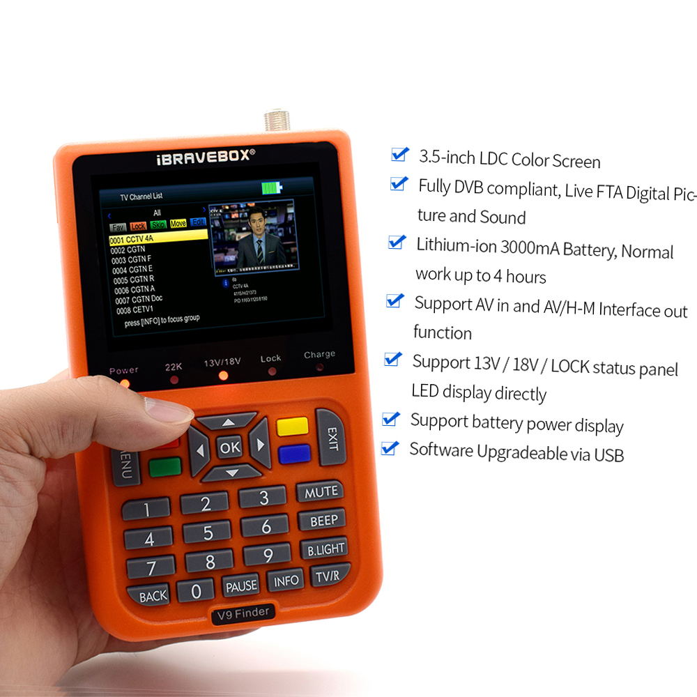V9 Finder Digital Satellite Finder LCD Satellite Finder Digital Satellite  Finder Meter Satellite Meter Satellite Finder 3.5 inch LCD Digital Display Satellite Television. 