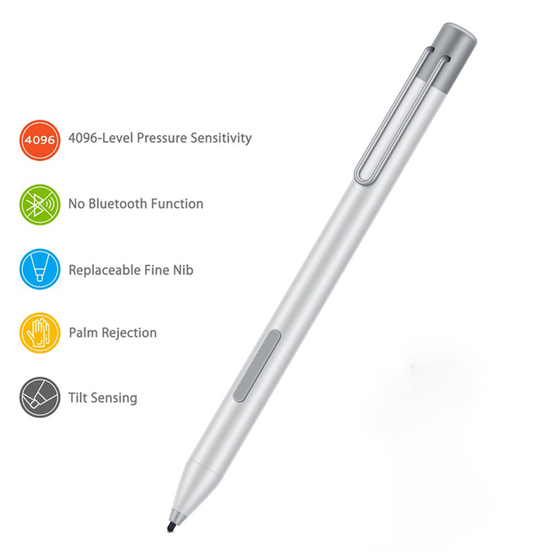 For Microsoft Surface Go Pro7/6/5/4/3 Electronic Pen Touch Capacitance Pen 4096 Levels of Pressure with Tip Extractor+Tip -Silver. 