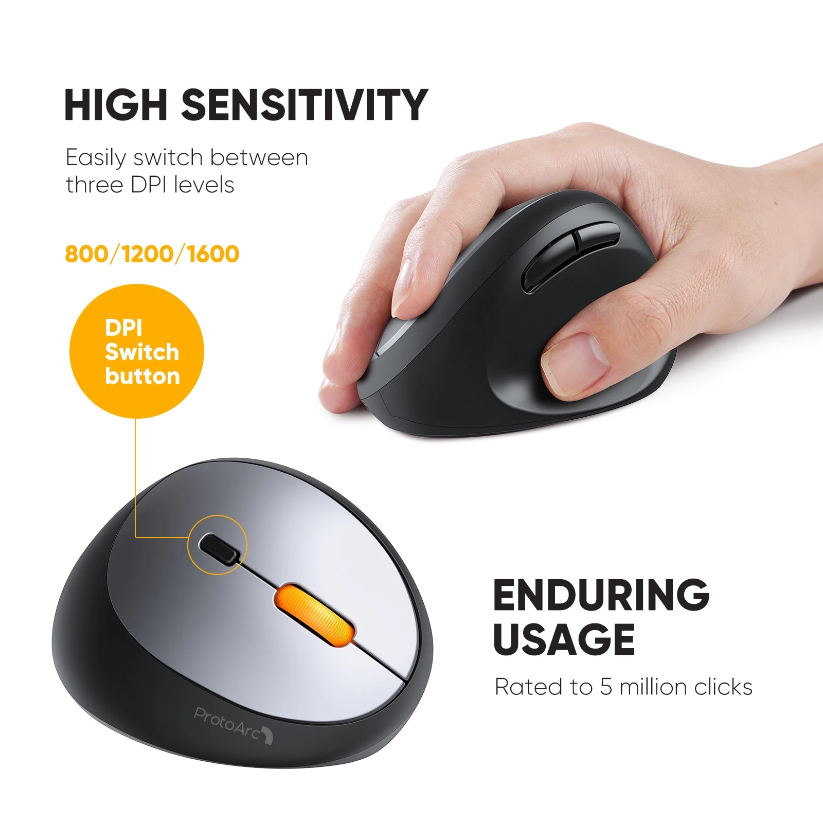 ProtoArc EM14 Wireless Mouse Bluetooth for Computer PC Office Laptop Accessories Ergonomic Vertical Mice Small Hands. 