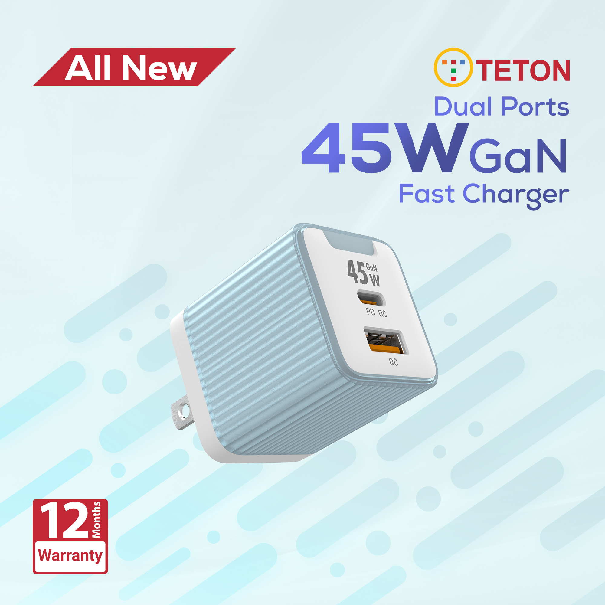 TETON 45W GaN Charger Adapter USB C Fast Charger, Support Samsung Super Fast Charging 2.0, PD Compact Foldable Dual Wall Charger Block, for Samsung S23 S22 Ultra/Note iPhone 15 14